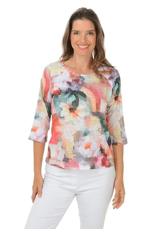 Discount Days Floral Rainbow Raglan Elbow Sleeve Top