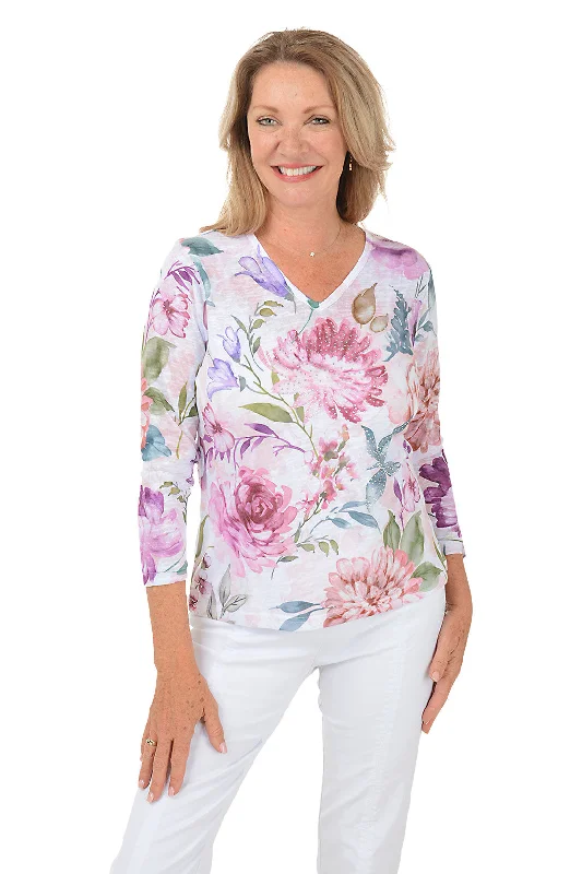 Extra Discounts Rose Studded 3/4 Sleeve Top