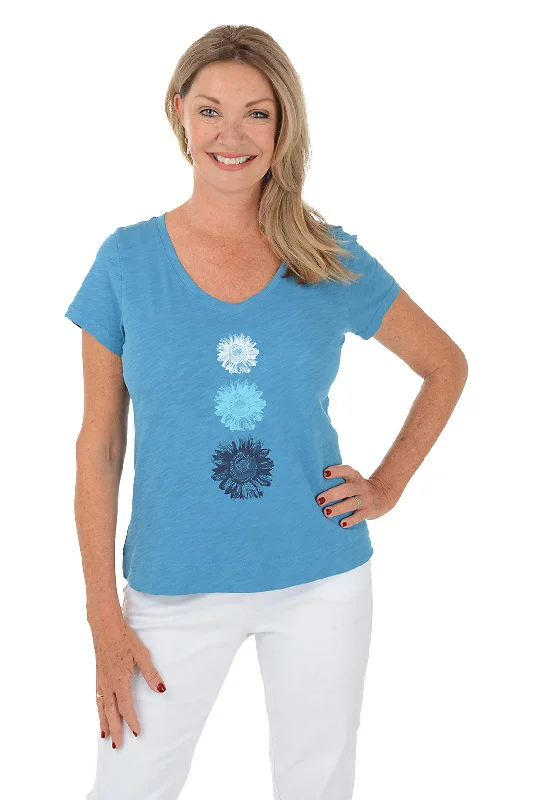 Quick Sale Lapis Triple Sunflower V-Neck Tee