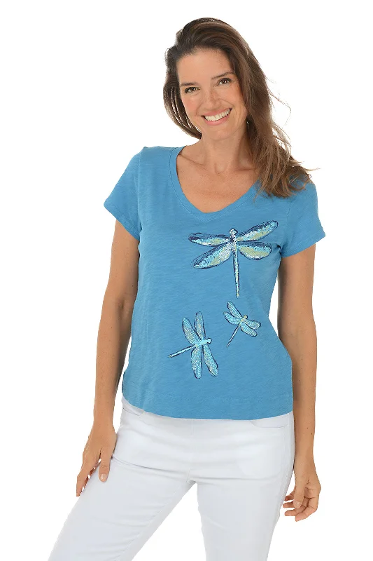 The Best Prices Mosaic Dragonfly V-Neck Tee