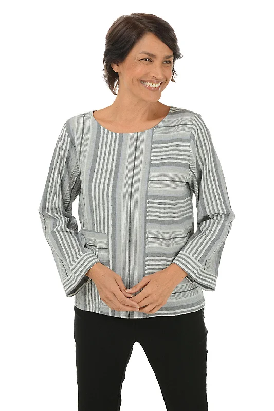 Super Sale Mixed Stripe Pocket High-Low Blouse