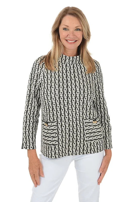 Deal Dash Jacquard Double Pocket Raglan Sleeve Top