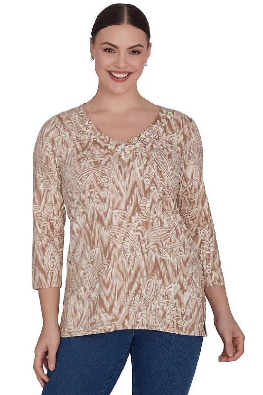 Markdowns Keep It Natural Ikat Paisley Knit Top
