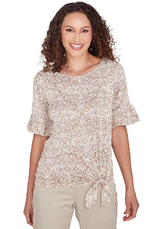 New Deals Keep It Natural Puff Print Ruffled Tee