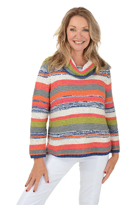 One-DAY Sale Striped Cowl Neck Chunky Knit Sweater
