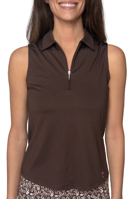 Can't Miss Cocoa Sleeveless Zip Polo