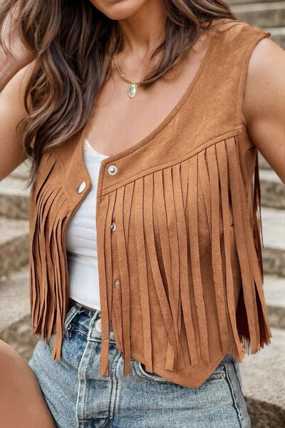 Doorbuster Deal Fringe Snap Down Vest Coat