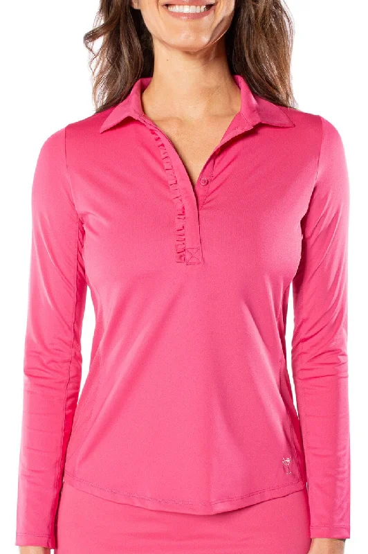 Exclusive Savings Hot Pink Long Sleeve Ruffle Polo