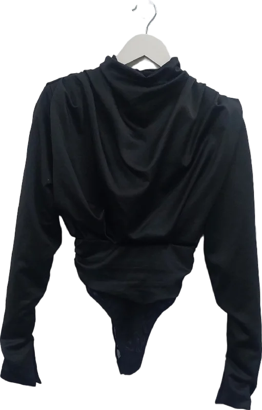 Deal Dash House of CB Black Satin Blouse Body Suit UK XS