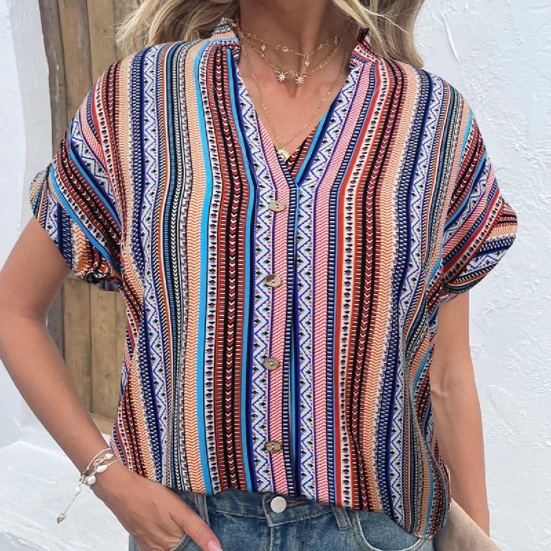 Today’s Deal Multicolored Stripe Notched Neck Top