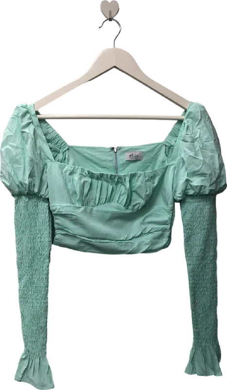 Loyalty Reward Oh Polly Blue Puff Shoulder Crop Top UK 6