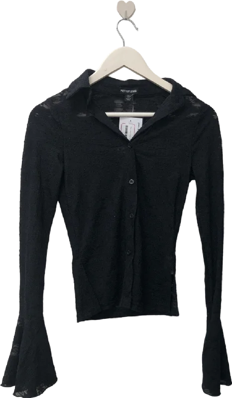 Seasonal Clearance PrettyLittleThing Black Lace Button Up Long Sleeved T-shirt UK 6