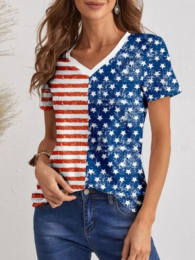 Special Price Printed V-Neck Short Sleeve T-Shirt