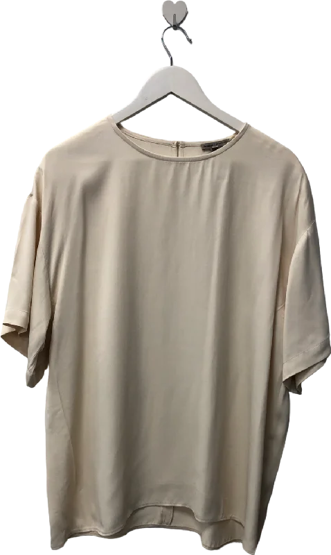 Anniversary Sale River Island Cream Short Sleeved Satin Shirt UK 10