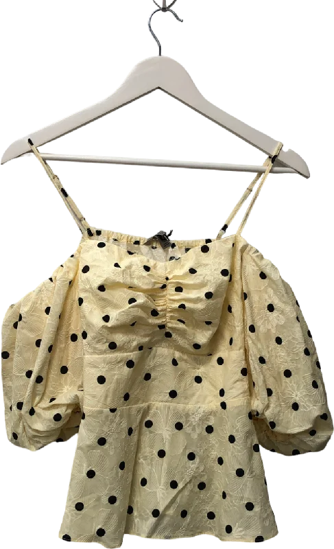 Markdowns River Island Polka Dot Print Bardot Top In Yellow UK 12