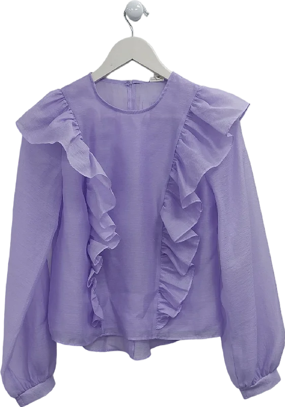 Early Access River Island Purple Sheer Ruffle Blouse UK 8