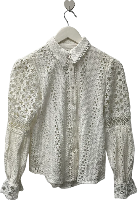 Inventory Reduction River Island White Frill Cut Long Sleeved Shirt UK 8