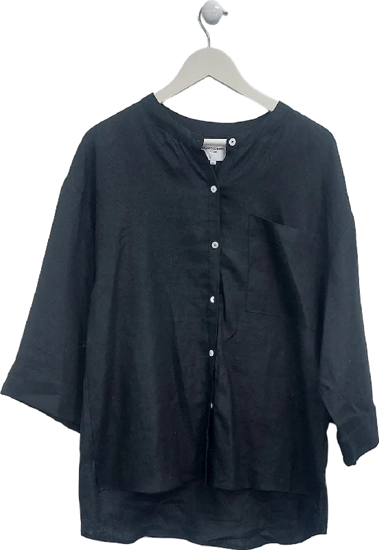 Act Now Second Summer Black Andrea Linen Shirt UK M/L