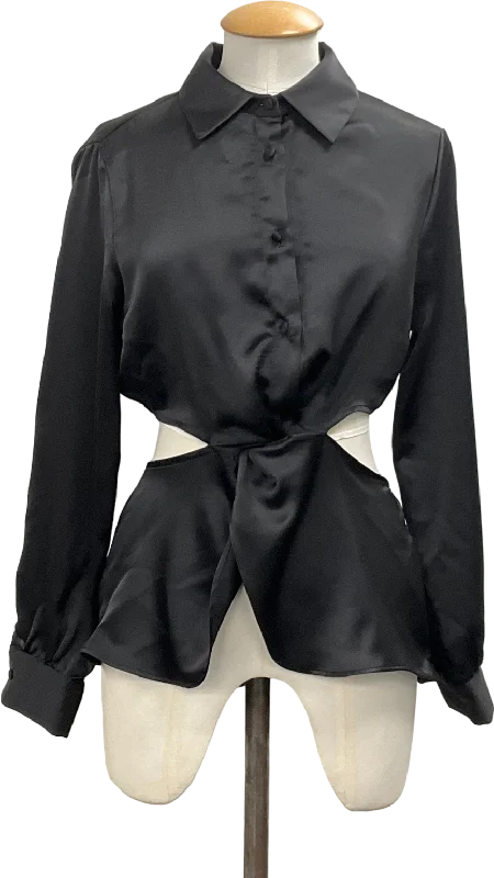 Deal Mania ZARA Black Satin Cut Out Blouse UK 8