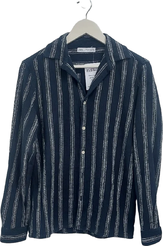 Special Savings ZARA Blue Textured Stripe Shirt UK S