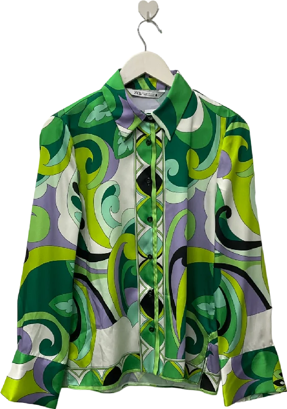 Deal Explosion ZARA Green Spring Floral Print Blouse UK 8