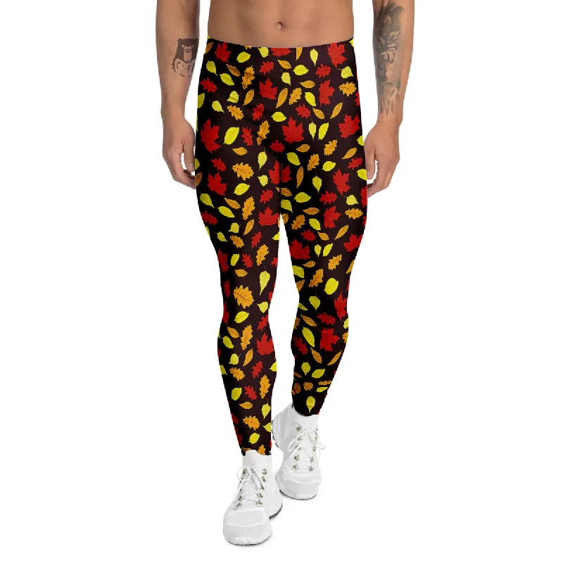 Price Cut Back And Elm Maple Leave Print Pattern Men's Leggings