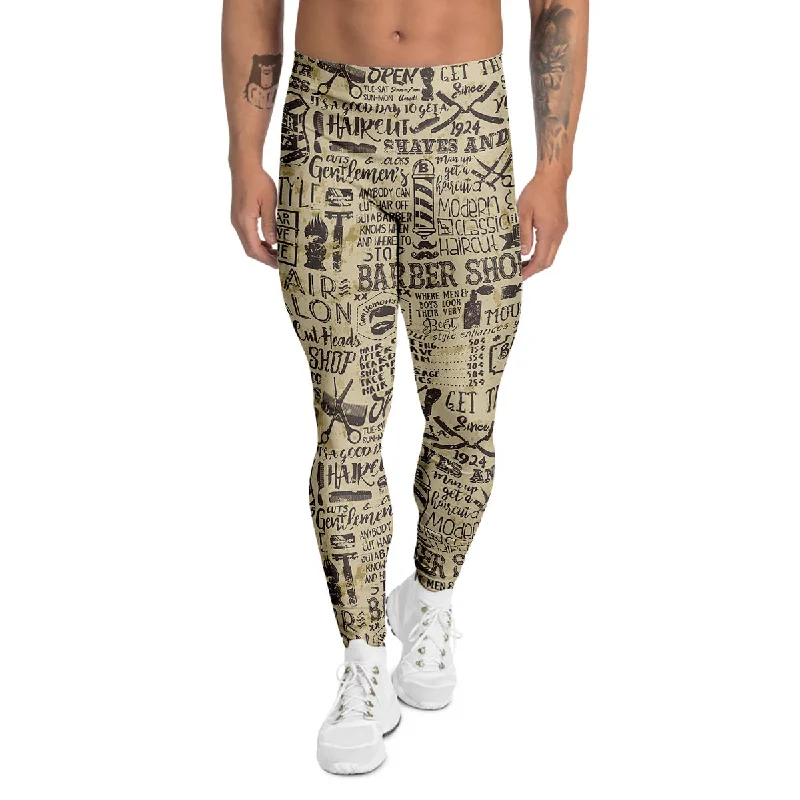 Discount Deals Barber Vintage Color Print Pattern Men's Leggings