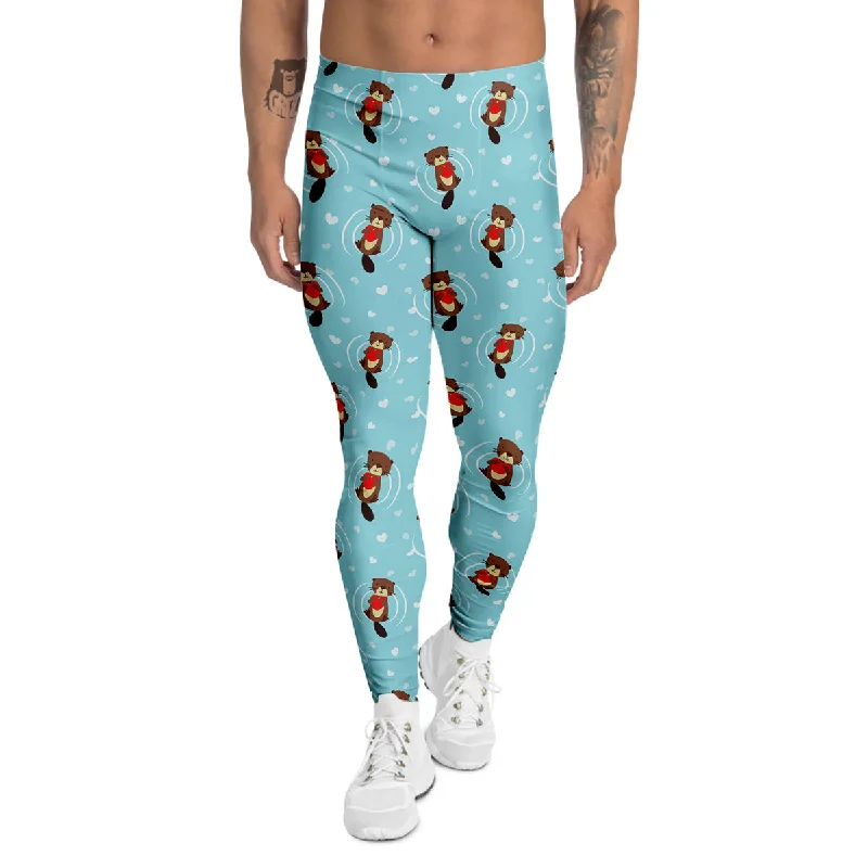 Special Savings Beaver And Heart Print Pattern Men's Leggings