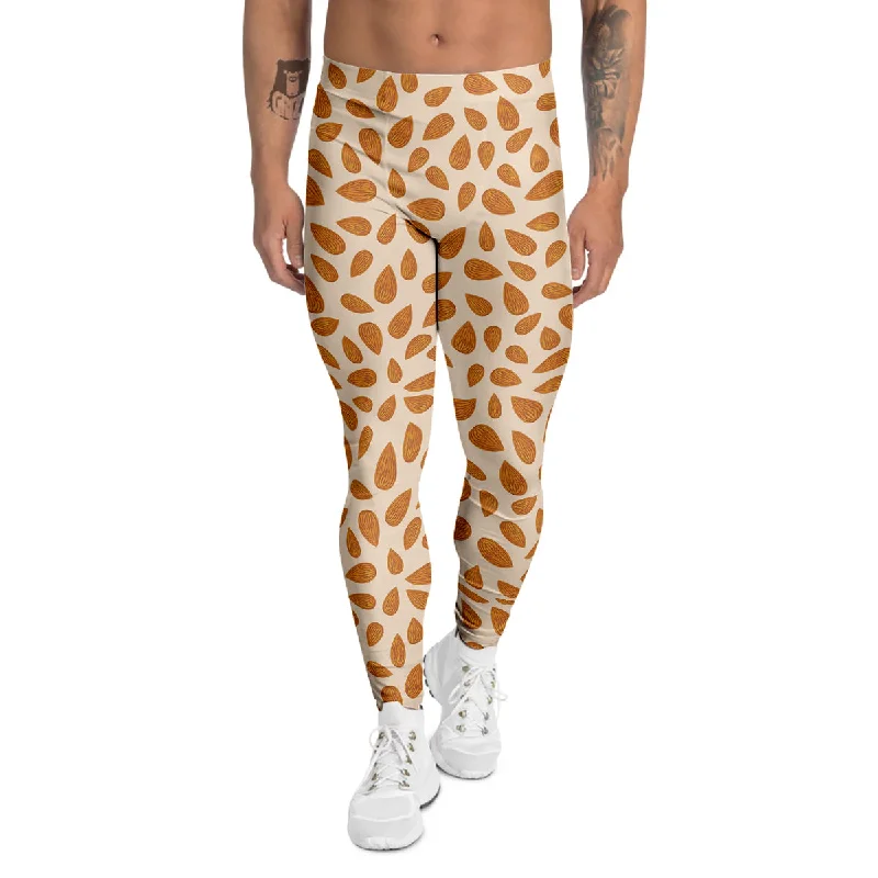 Deal of the Week Beige Almond Print Pattern Men's Leggings