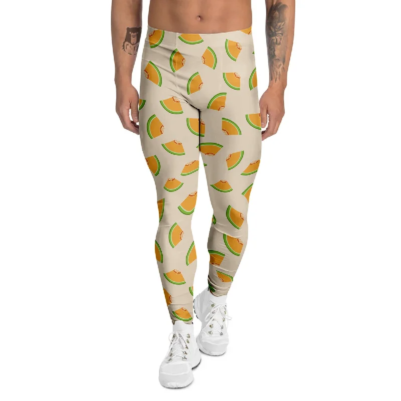 Act Now Beige And Melon Print Pattern Men's Leggings