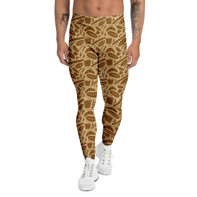 Blowout Deals Beige Brown Bakery Print Pattern Men's Leggings