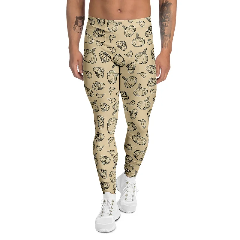 Unbeatable Prices Beige Drawing Garlic Print Pattern Men's Leggings