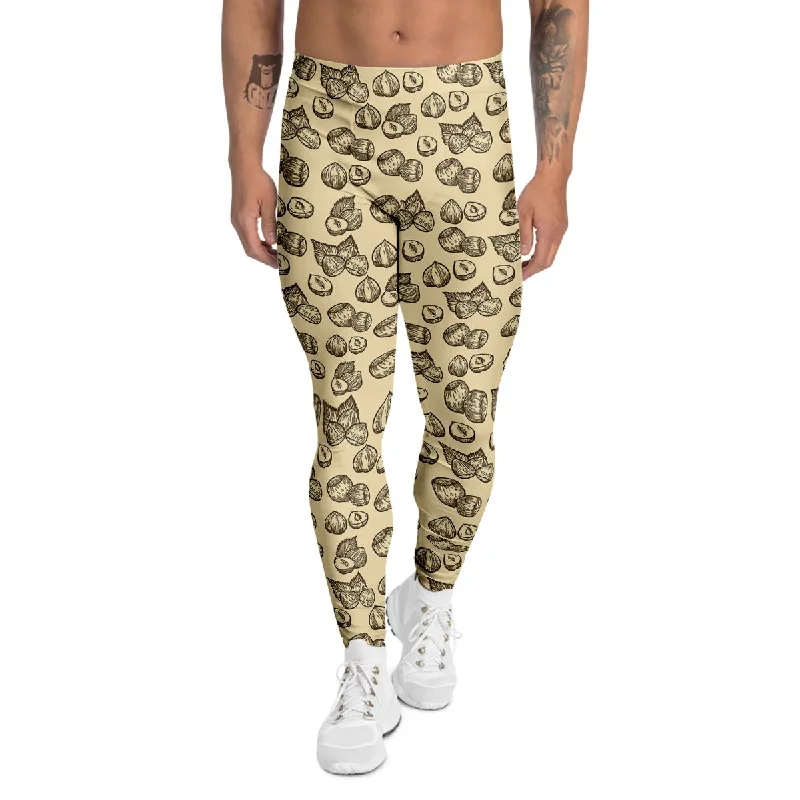 Special Price Beige Hazelnuts Print Pattern Men's Leggings