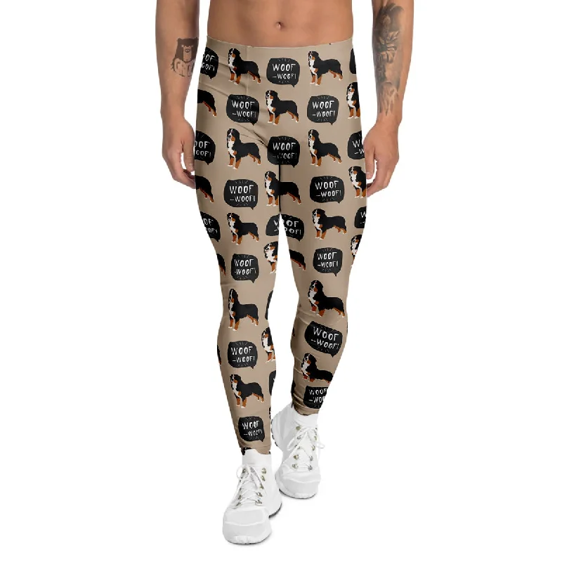 Limited Availability Bernese Brown Woof Woof Print Pattern Men's Leggings