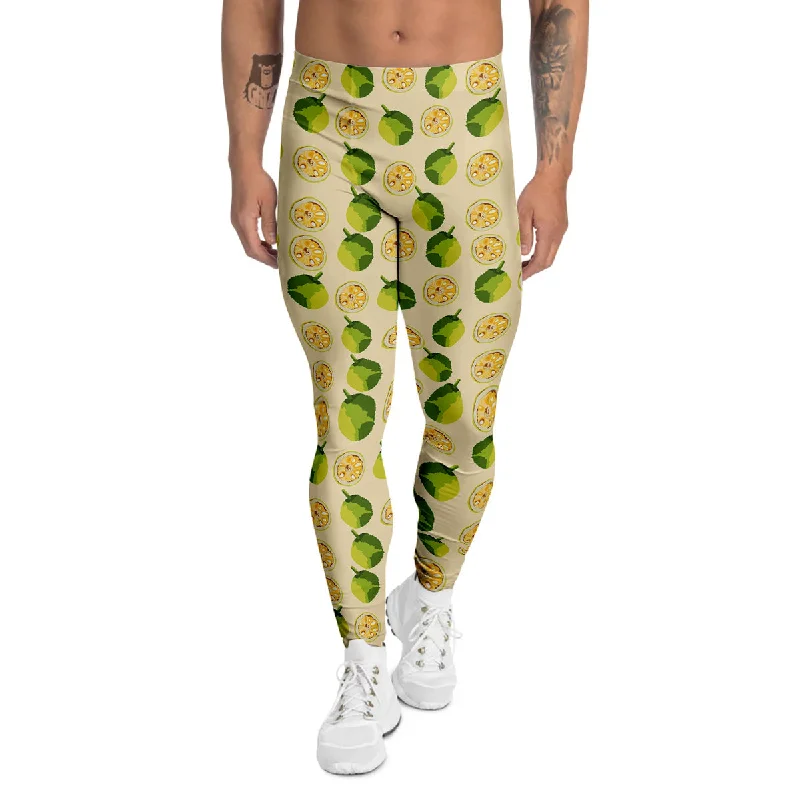 Final Clearance Biege Jackfruit Print Pattern Men's Leggings