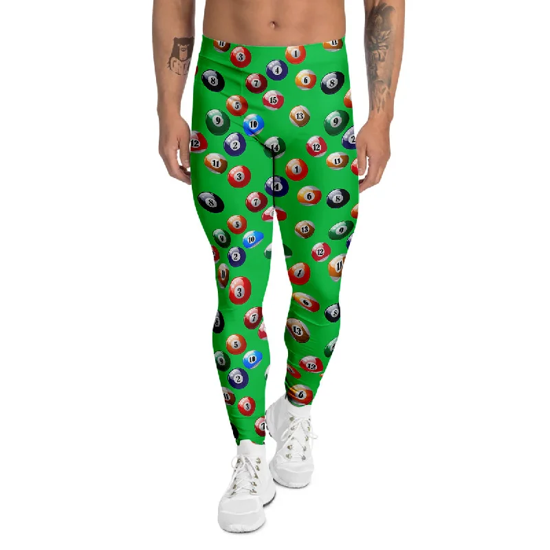 Huge Discounts Billiard Ball Green Print Pattern Men's Leggings