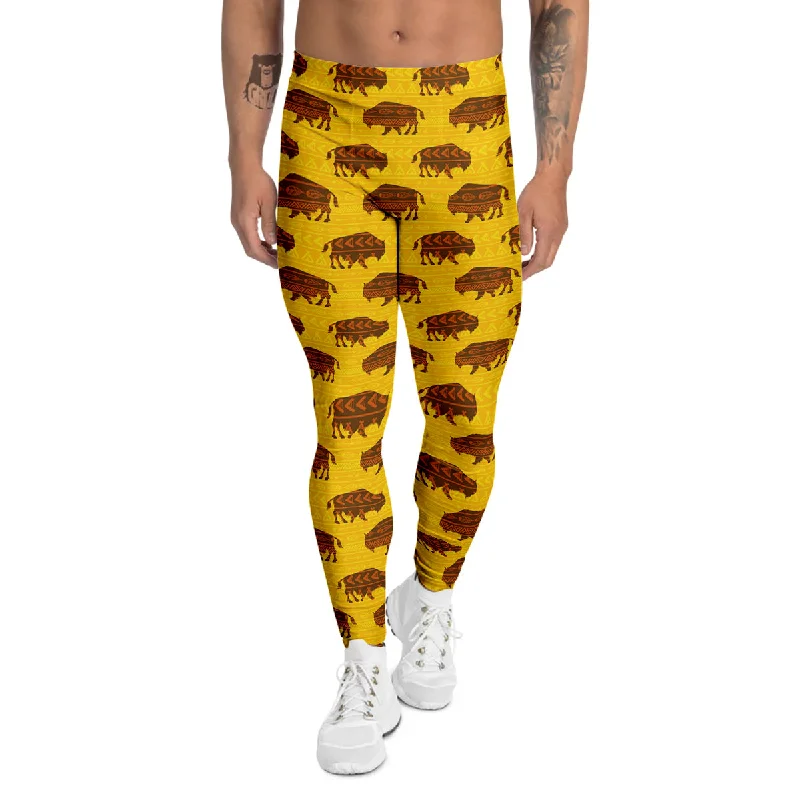 Daily Deals Bison Aztec Print Pattern Men's Leggings