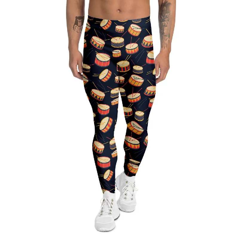 Big Discounts Black And Beige Drum Print Pattern Men's Leggings
