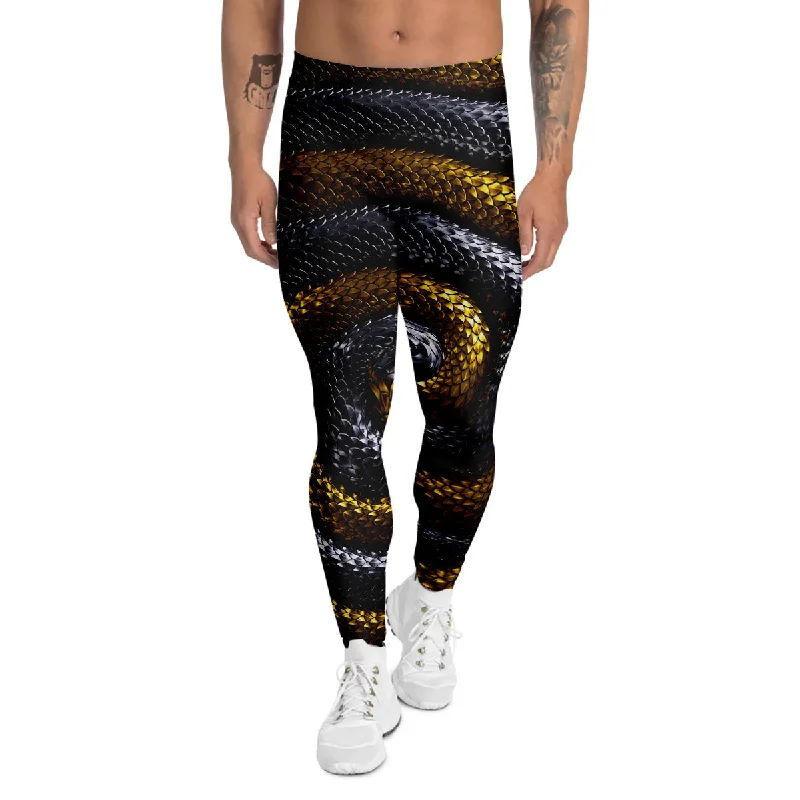 Discount Days Black And Gold Twisted Snakes Print Men's Leggings