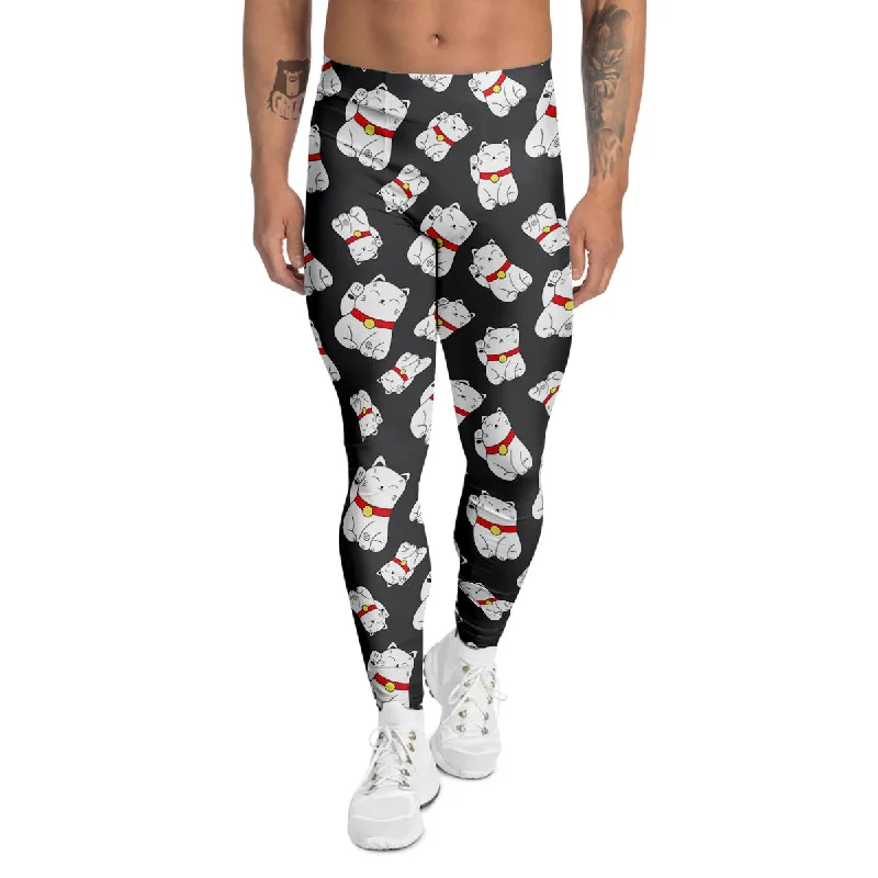 Savings Event Black And Lucky Cat  Print Pattern Men's Leggings