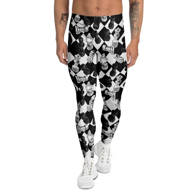 Deal Zone Black And White Chessboard Print Pattern Men's Leggings