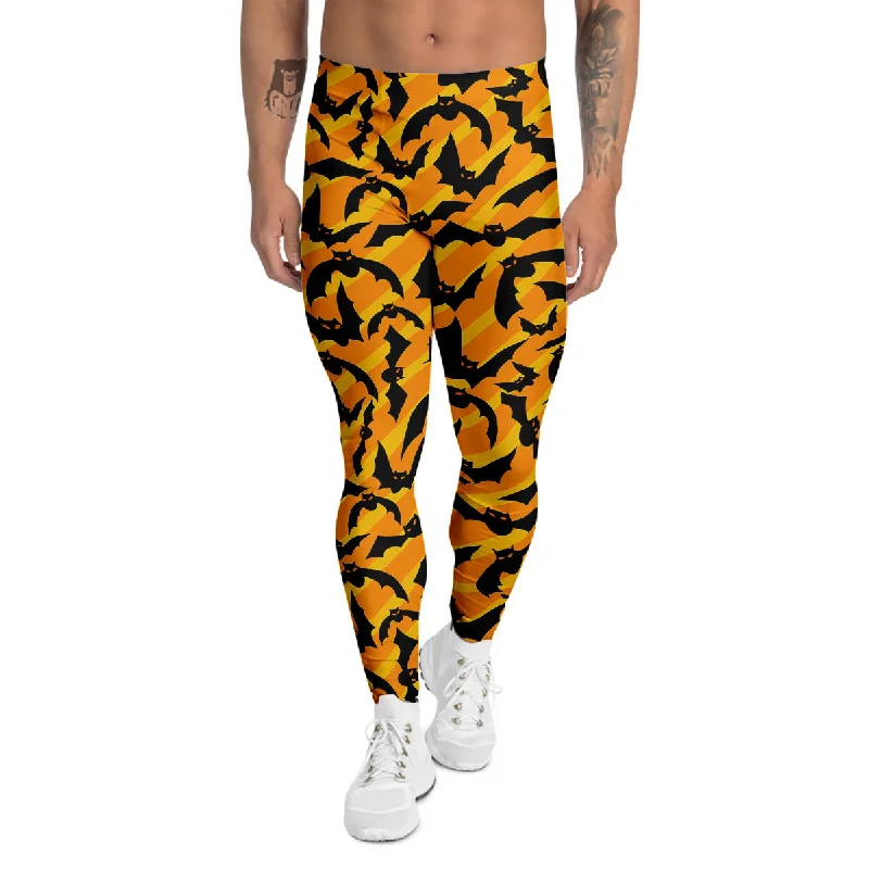 Loyalty Reward Black Bat And Orange Striped Print Pattern Men's Leggings