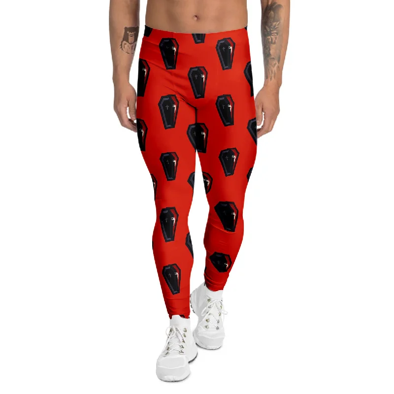 Grand Opening Sale Black Coffin Red Print Pattern Men's Leggings
