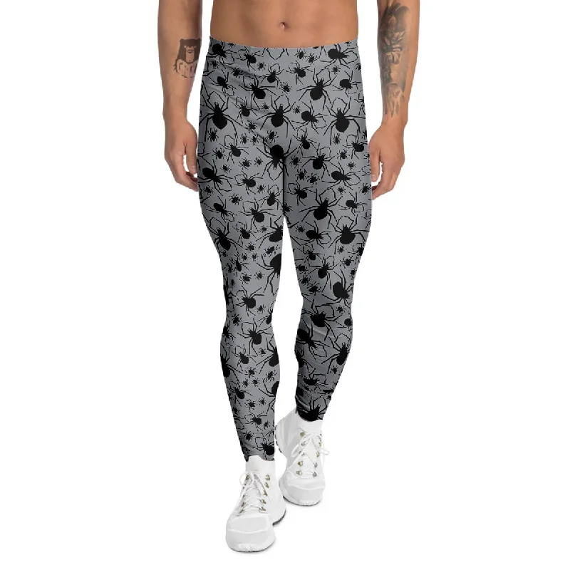 Doorbuster Deal Black Spider And Grey Print Pattern Men's Leggings