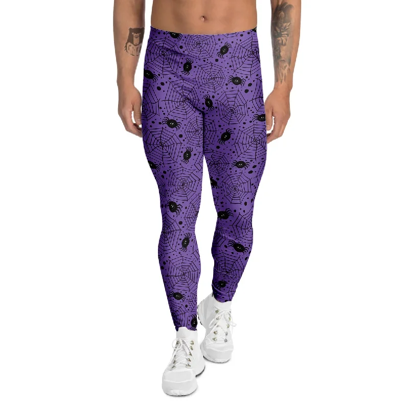 Last Chance Black Spider And Purple Print Pattern Men's Leggings