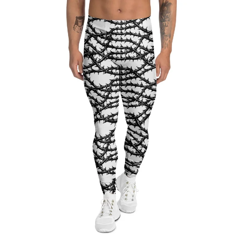 New Arrival Black Thorn Horror Style Print Pattern Men's Leggings