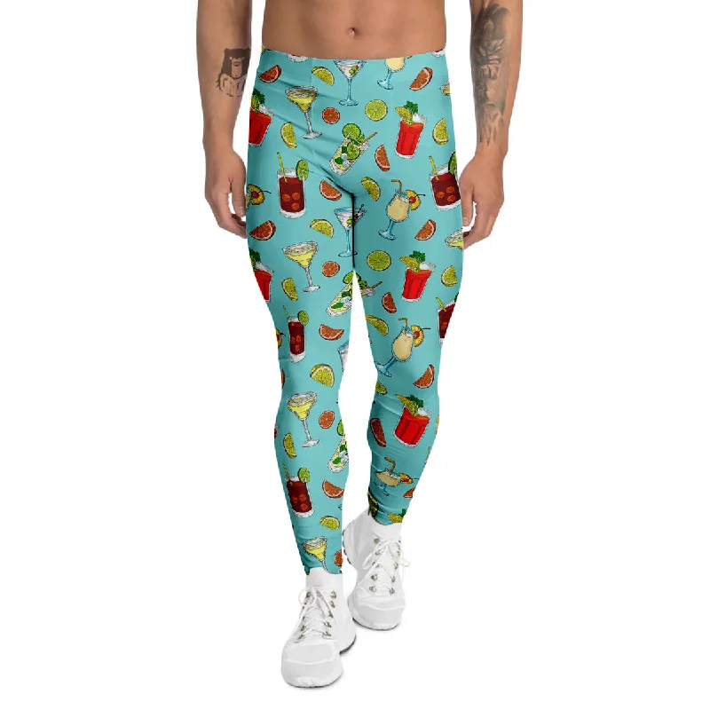 Special Discount Blue And Cocktail Print Pattern Men's Leggings