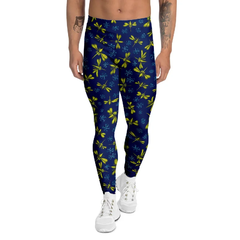 Reduced Prices Blue And Yellow Mosquito Flying Print Pattern Men's Leggings