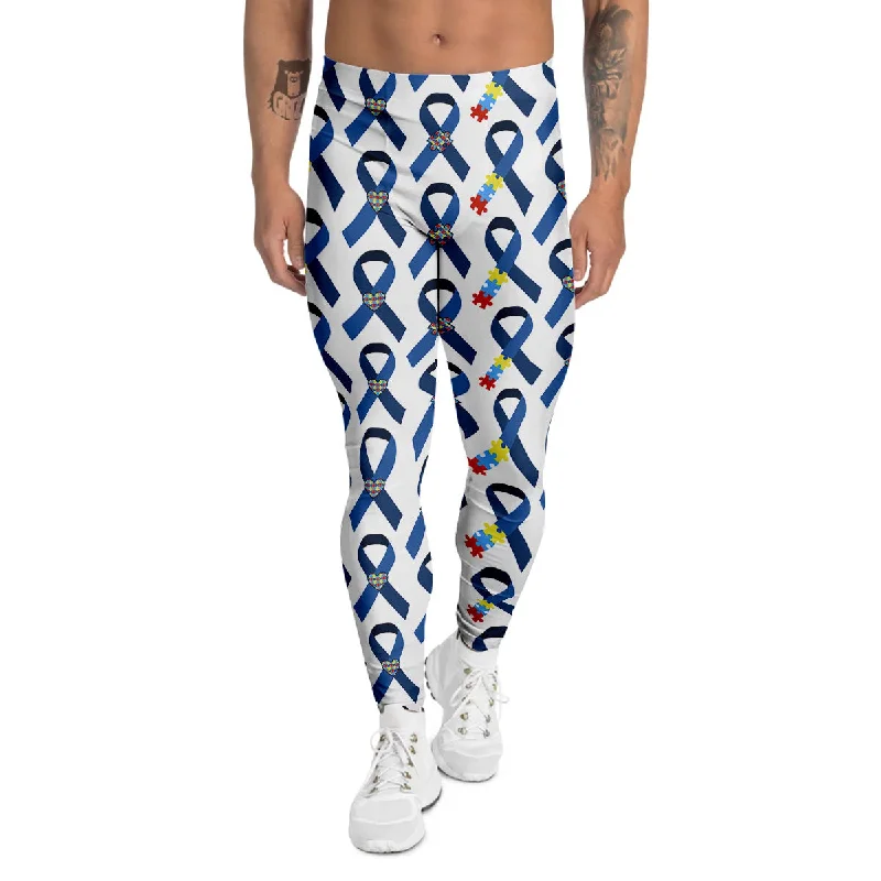 Online Only Blue Autism Awarenes Print Pattern Men's Leggings