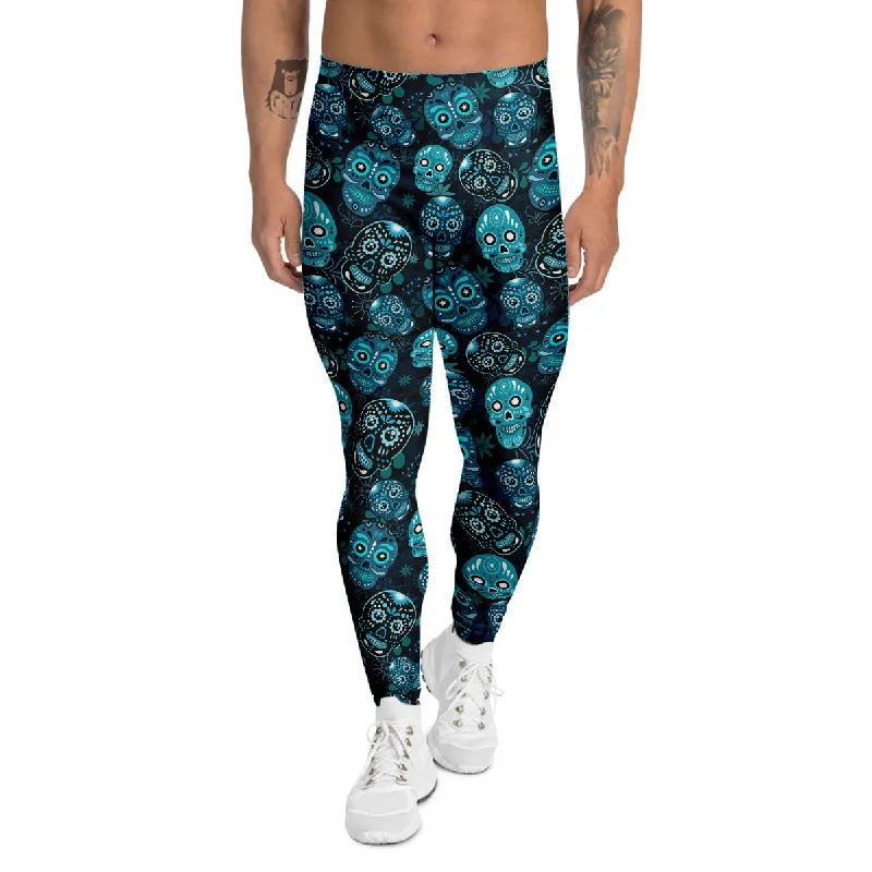 Instant Discount Blue Calavera Skull Print Pattern Men's Leggings